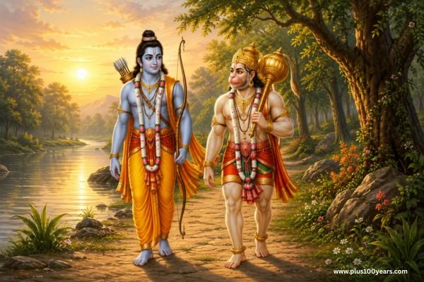 lord Rama is walking along with lord Hanuman 